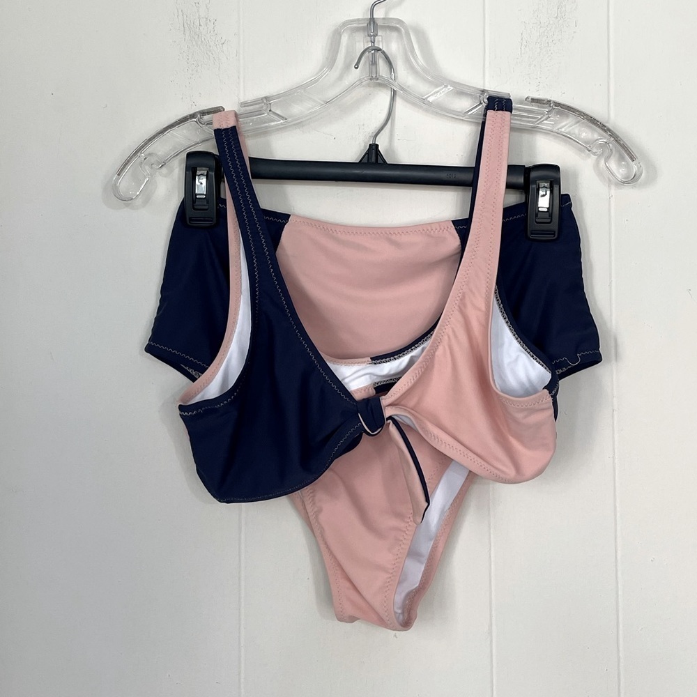 Cupshe Pink And Navy High Waisted Bikini Swimsuit ~ Women’s Size M
